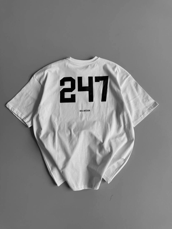 Baskılı Oversize Bisiklet Yaka T-shirt - Beyaz (158220)