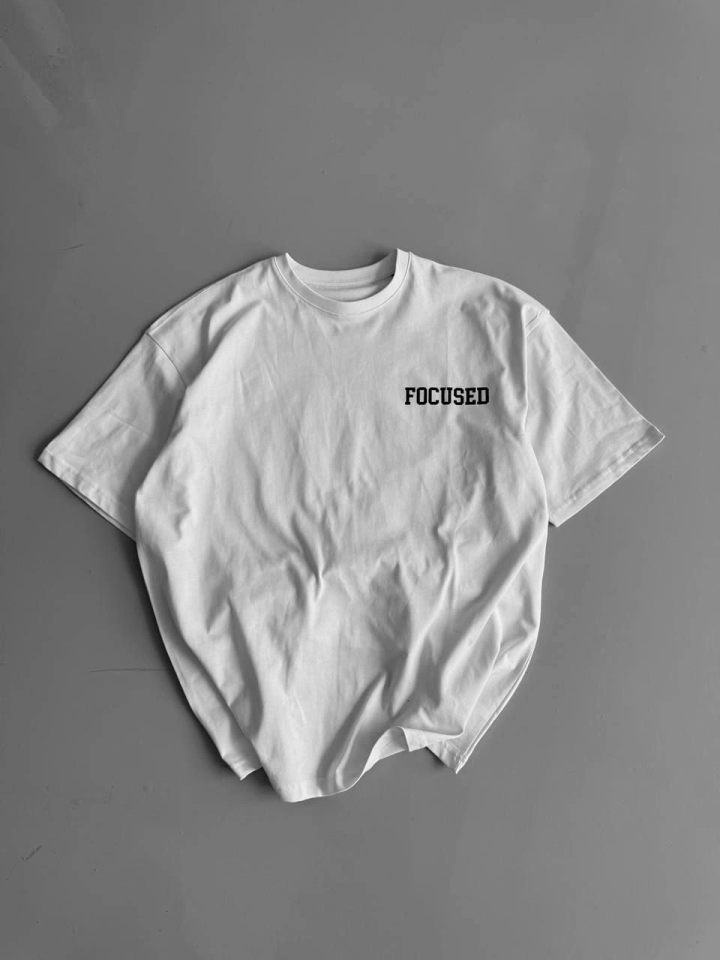 Baskılı Oversize Bisiklet Yaka T-shirt - Beyaz (158220)