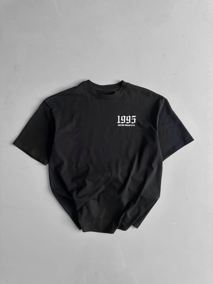 Baskılı Oversize Bisiklet Yaka T-shirt - Siyah (158752)
