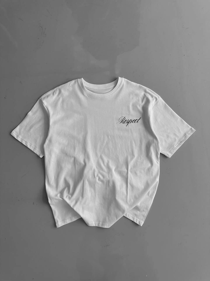 Baskılı Oversize Bisiklet Yaka T-shirt - Beyaz (158754)