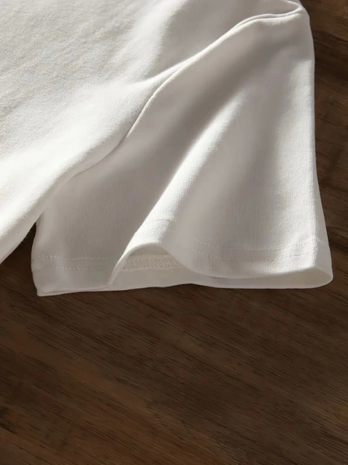 Baskılı Oversize Bisiklet Yaka T-shirt - Beyaz (158818)