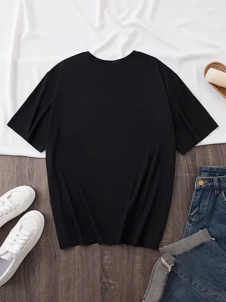Baskılı Oversize Bisiklet Yaka T-shirt - Siyah (158823)