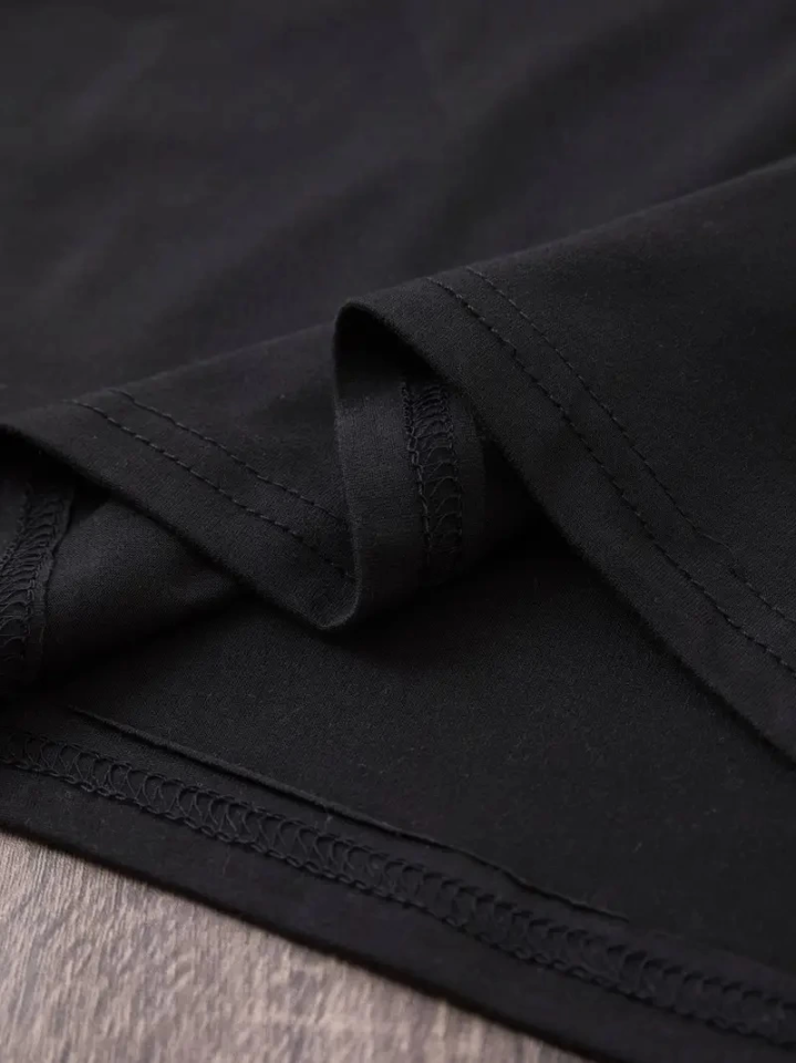 Baskılı Oversize Bisiklet Yaka T-shirt - Siyah (158824)
