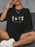 Baskılı Oversize Bisiklet Yaka T-shirt - Siyah (158828)