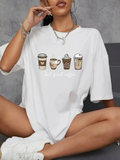 Baskılı Oversize Bisiklet Yaka T-shirt - Beyaz (158829)