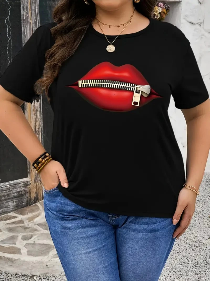 Baskılı Oversize Bisiklet Yaka T-shirt - Siyah (158830)