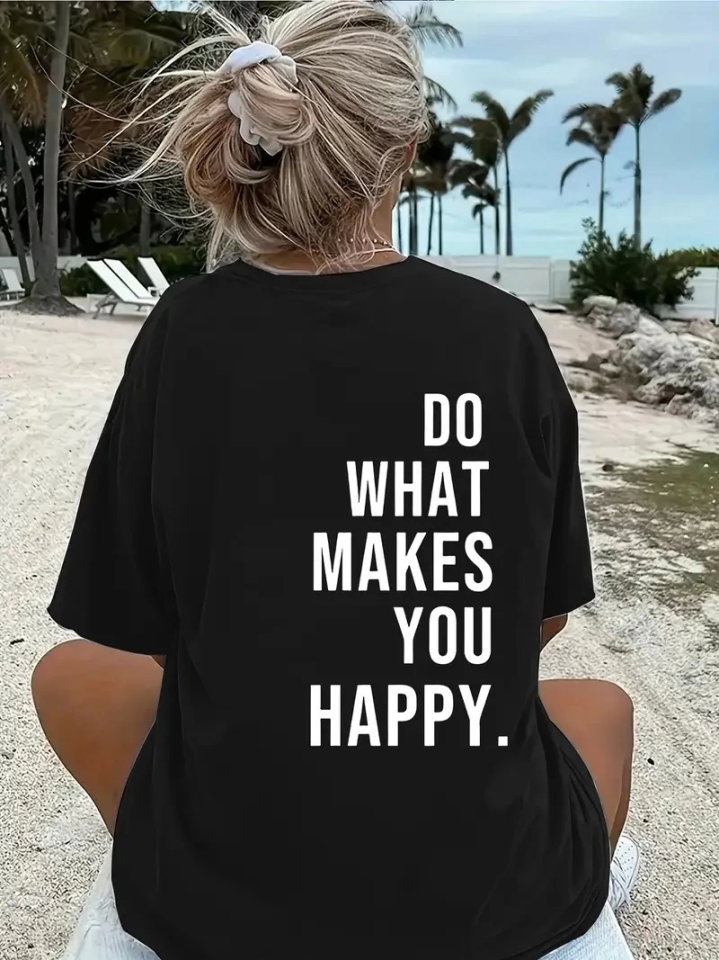 Baskılı Oversize Bisiklet Yaka T-shirt - Siyah (158831)