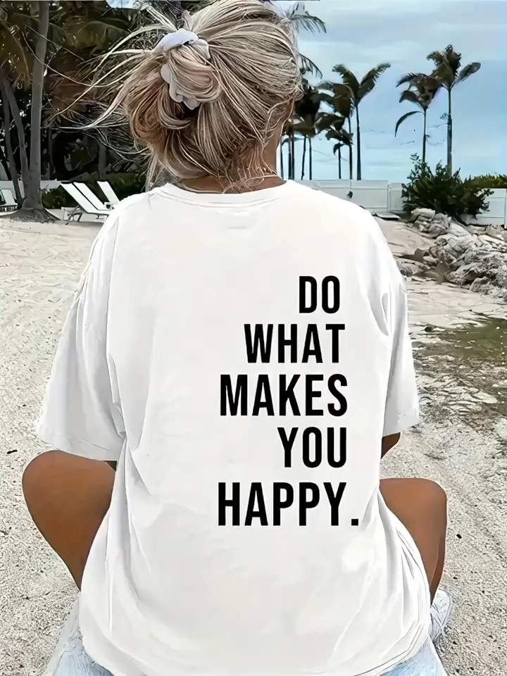 Baskılı Oversize Bisiklet Yaka T-shirt - Beyaz (158832)
