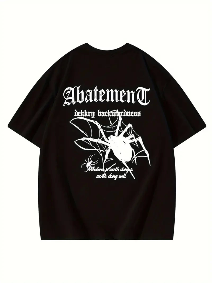 Baskılı Oversize Bisiklet Yaka T-shirt - Siyah (158839)