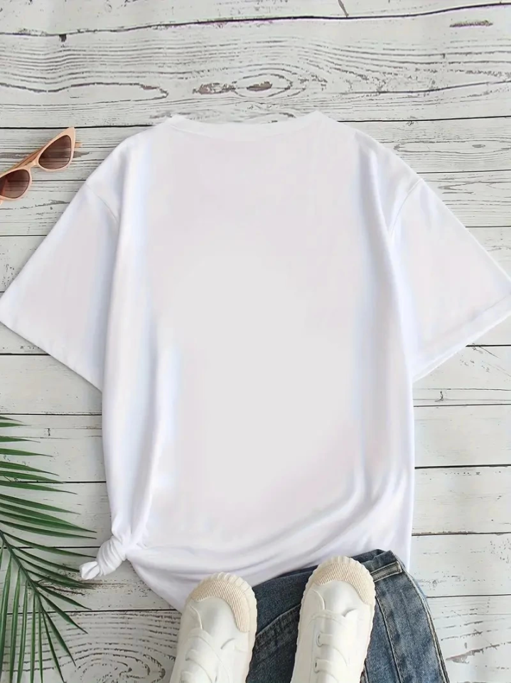Baskılı Oversize Bisiklet Yaka T-shirt - Beyaz (158840)