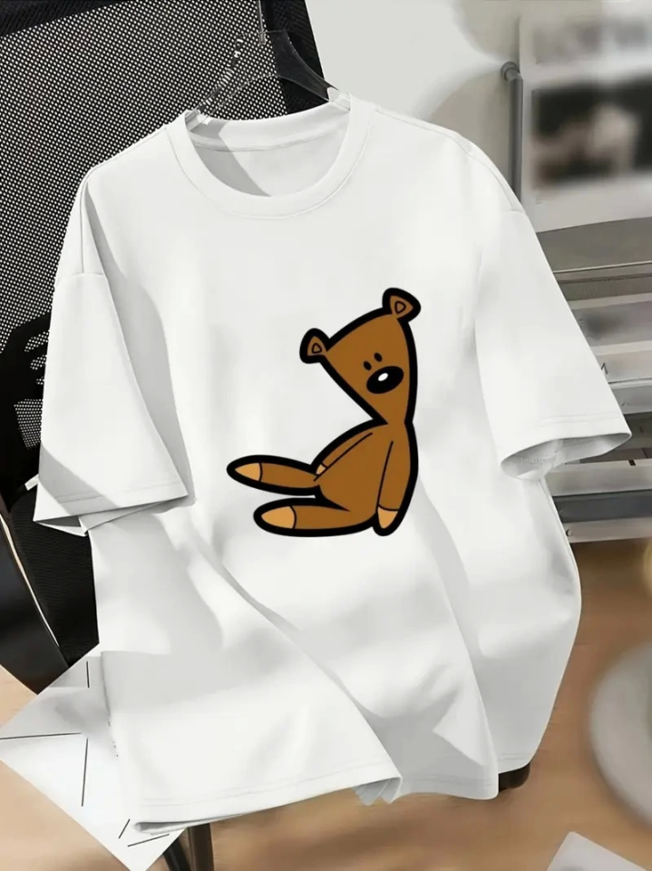 Baskılı Oversize Bisiklet Yaka T-shirt - Beyaz (158843)