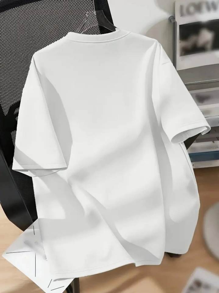 Baskılı Oversize Bisiklet Yaka T-shirt - Beyaz (158843)