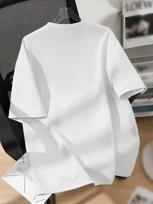 Baskılı Oversize Bisiklet Yaka T-shirt - Beyaz (158843)