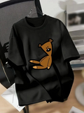 Baskılı Oversize Bisiklet Yaka T-shirt - Siyah (158844)