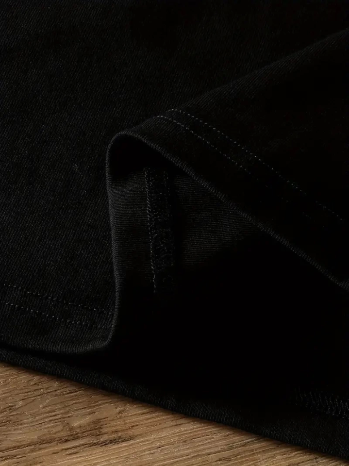Baskılı Oversize Bisiklet Yaka T-shirt - Siyah (158844)