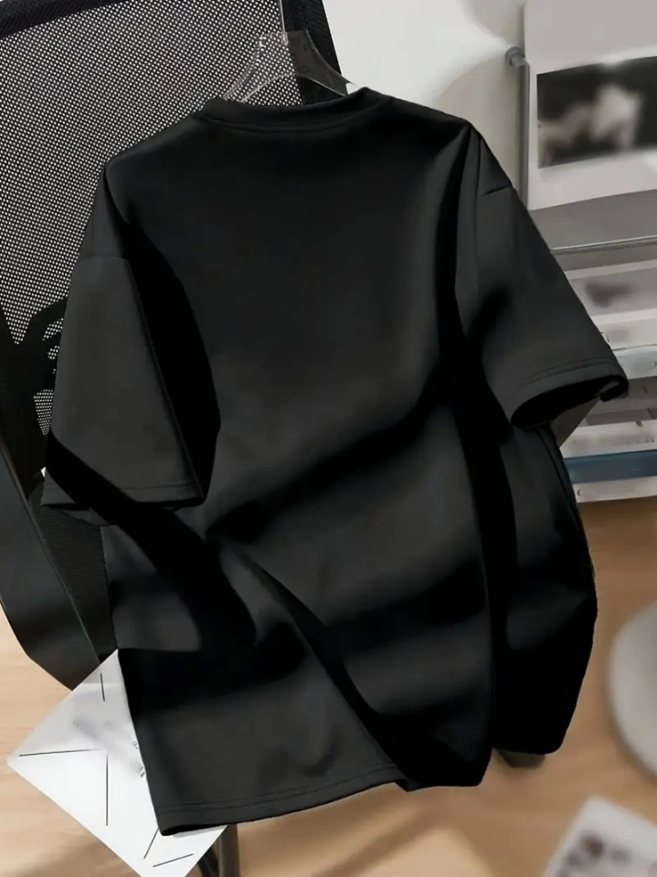 Baskılı Oversize Bisiklet Yaka T-shirt - Siyah (158844)