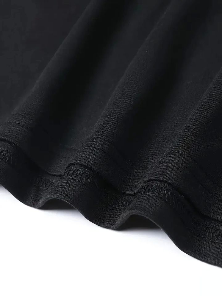 Baskılı Oversize Bisiklet Yaka T-shirt - Siyah (158845)