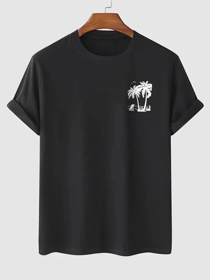 Baskılı Oversize Bisiklet Yaka T-shirt - Siyah (158846)