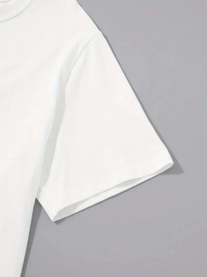 Baskılı Oversize Bisiklet Yaka T-shirt - Beyaz (158847)