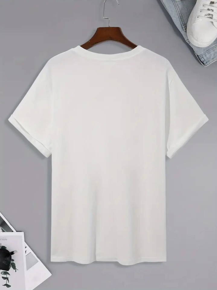 Baskılı Oversize Bisiklet Yaka T-shirt - Beyaz (158847)