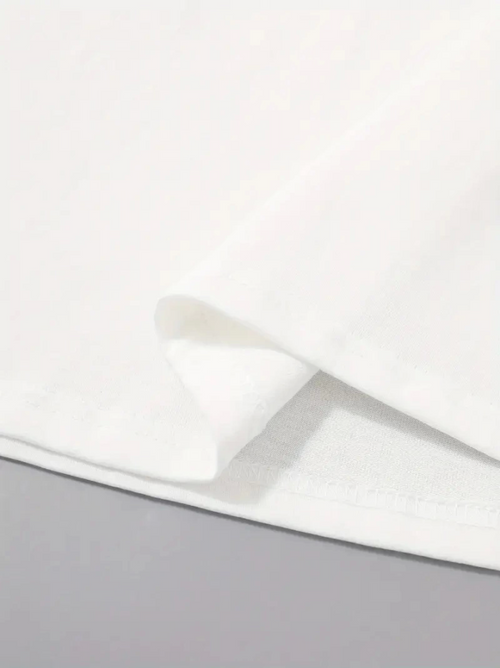 Baskılı Oversize Bisiklet Yaka T-shirt - Beyaz (158848)