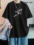 Baskılı Oversize Bisiklet Yaka T-shirt - Siyah (158849)
