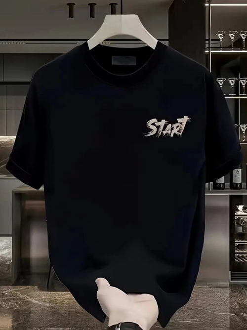 Baskılı Oversize Bisiklet Yaka T-shirt - Siyah (158850)