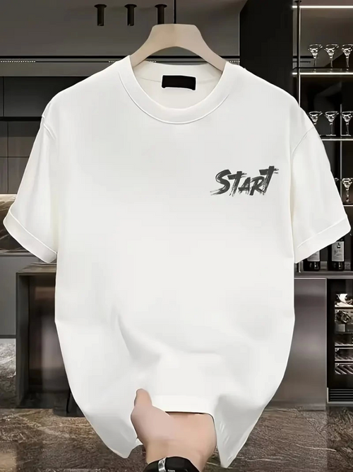 Baskılı Oversize Bisiklet Yaka T-shirt - Beyaz (158851)