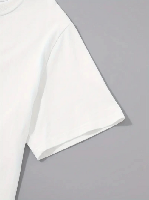 Baskılı Oversize Bisiklet Yaka T-shirt - Beyaz (158854)