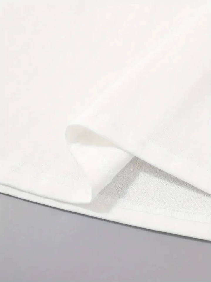 Baskılı Oversize Bisiklet Yaka T-shirt - Beyaz (158855)