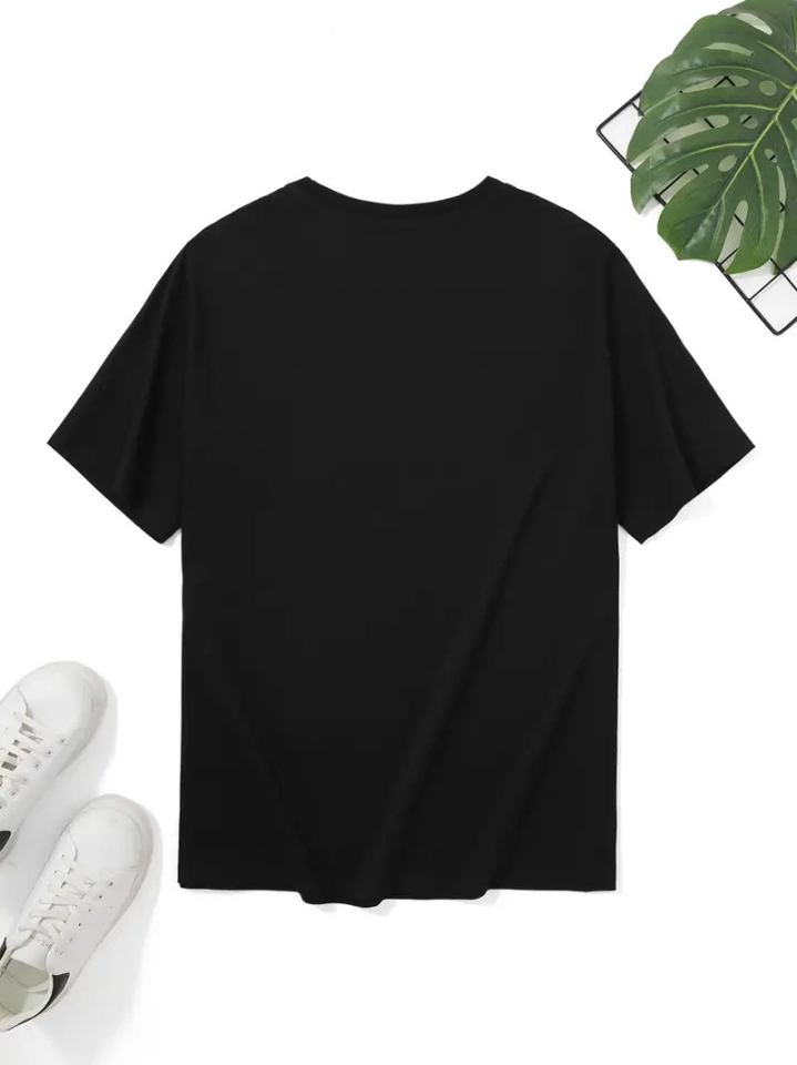 Baskılı Oversize Bisiklet Yaka T-shirt - Siyah (158856)