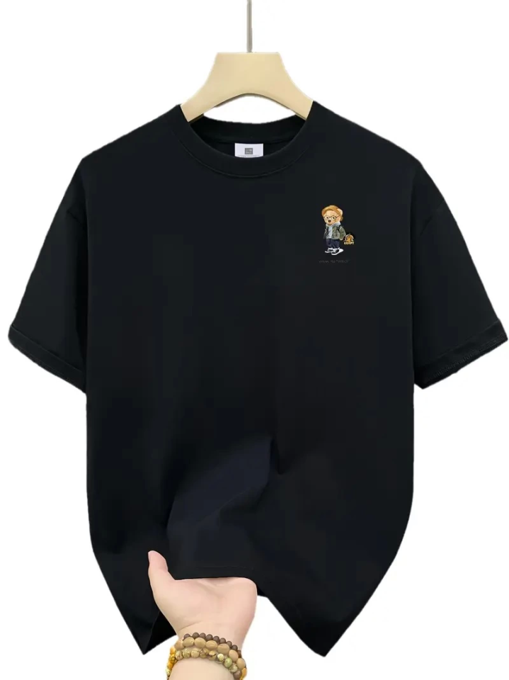 Baskılı Oversize Bisiklet Yaka T-shirt - Siyah (158859)