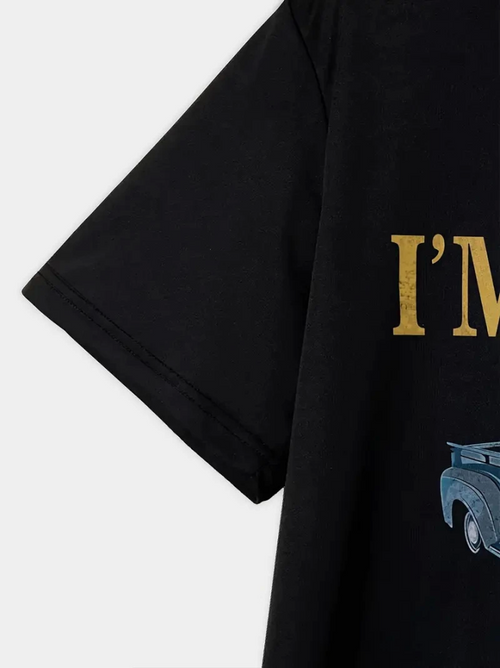 Baskılı Oversize Bisiklet Yaka T-shirt - Siyah (158860)