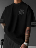 Baskılı Oversize Bisiklet Yaka T-shirt - Siyah (158902)