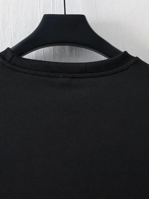 Baskılı Oversize Bisiklet Yaka T-shirt - Siyah (158902)