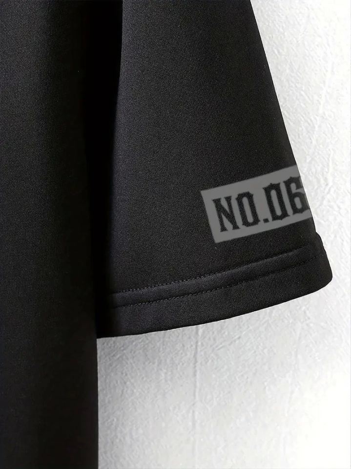 Baskılı Oversize Bisiklet Yaka T-shirt - Siyah (158902)