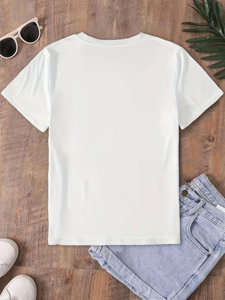 Fiyonk Baskılı Oversize Bisiklet Yaka T-shirt - Beyaz (158924)