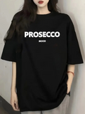 Baskılı Oversize Bisiklet Yaka T-shirt - Siyah (158932)