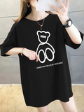 Baskılı Oversize Bisiklet Yaka T-shirt - Siyah (158935)