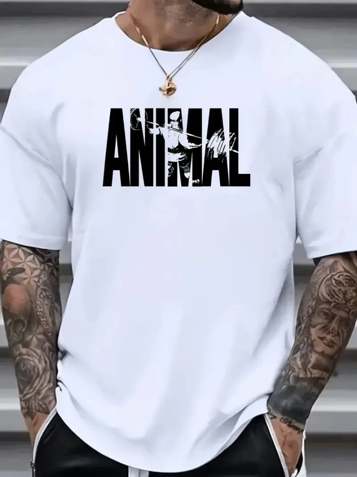Baskılı Oversize Bisiklet Yaka T-shirt - Beyaz (158936)