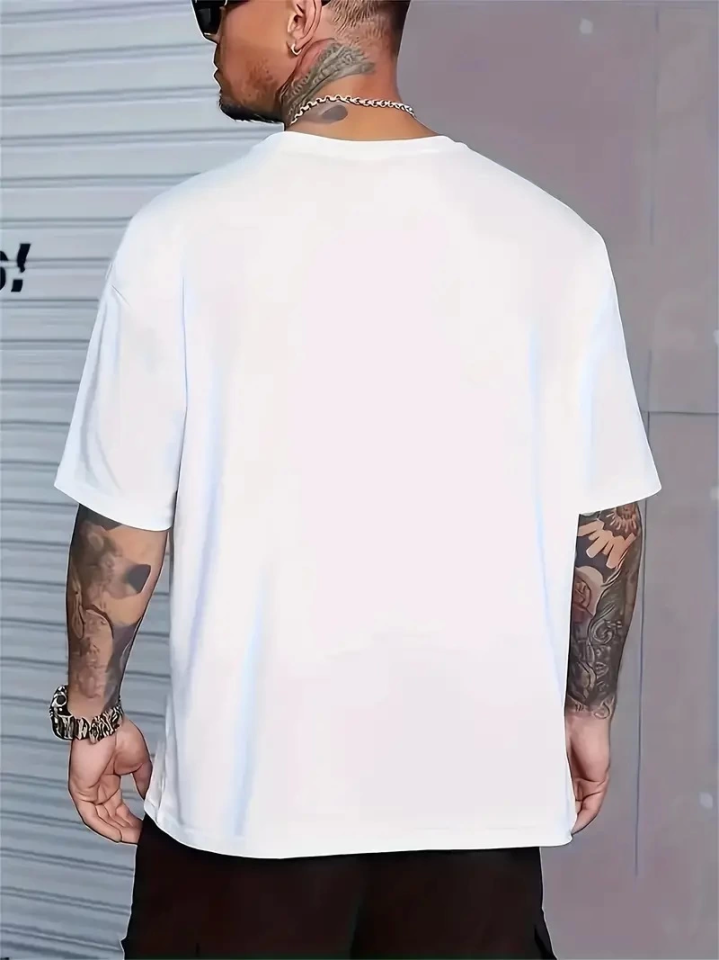 Baskılı Oversize Bisiklet Yaka T-shirt - Beyaz (158936)