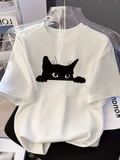 Baskılı Oversize Bisiklet Yaka T-shirt - Beyaz (158937)