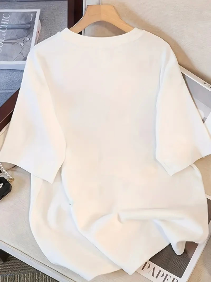 Baskılı Oversize Bisiklet Yaka T-shirt - Beyaz (158937)