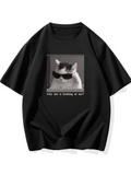 Baskılı Oversize Bisiklet Yaka T-shirt - Siyah (158946)