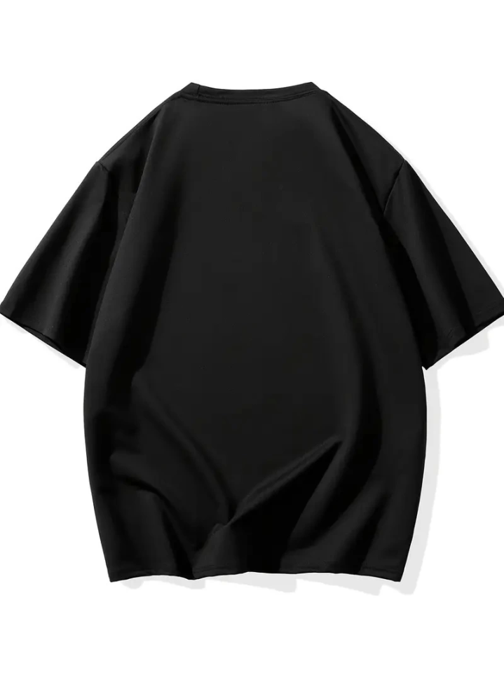 Baskılı Oversize Bisiklet Yaka T-shirt - Siyah (158946)
