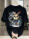 Baskılı Oversize Bisiklet Yaka T-shirt - Siyah (158947)