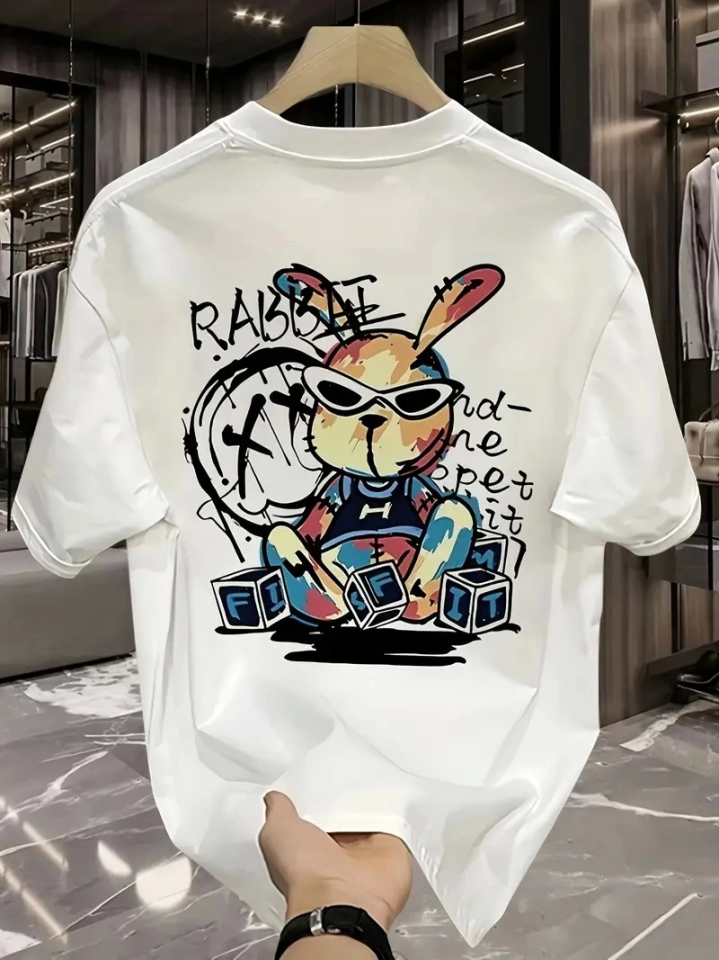 Baskılı Oversize Bisiklet Yaka T-shirt - Beyaz (158948)