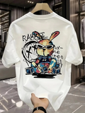 Baskılı Oversize Bisiklet Yaka T-shirt - Beyaz (158948)