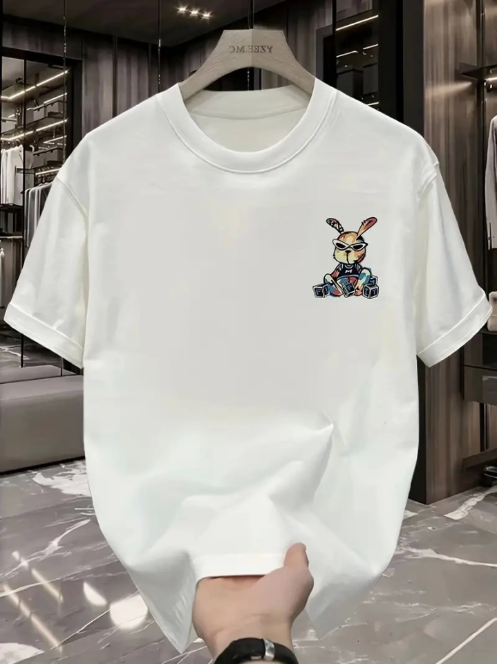 Baskılı Oversize Bisiklet Yaka T-shirt - Beyaz (158948)