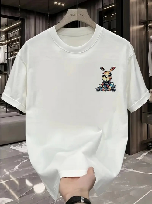 Baskılı Oversize Bisiklet Yaka T-shirt - Beyaz (158948)